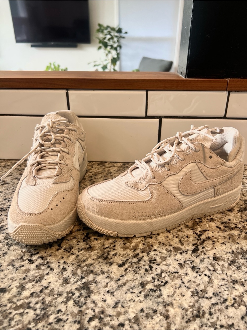 Like New Nike Air Women’s Neutral Beige/Tan Low-Top Sneakers - Picture 2 of 7